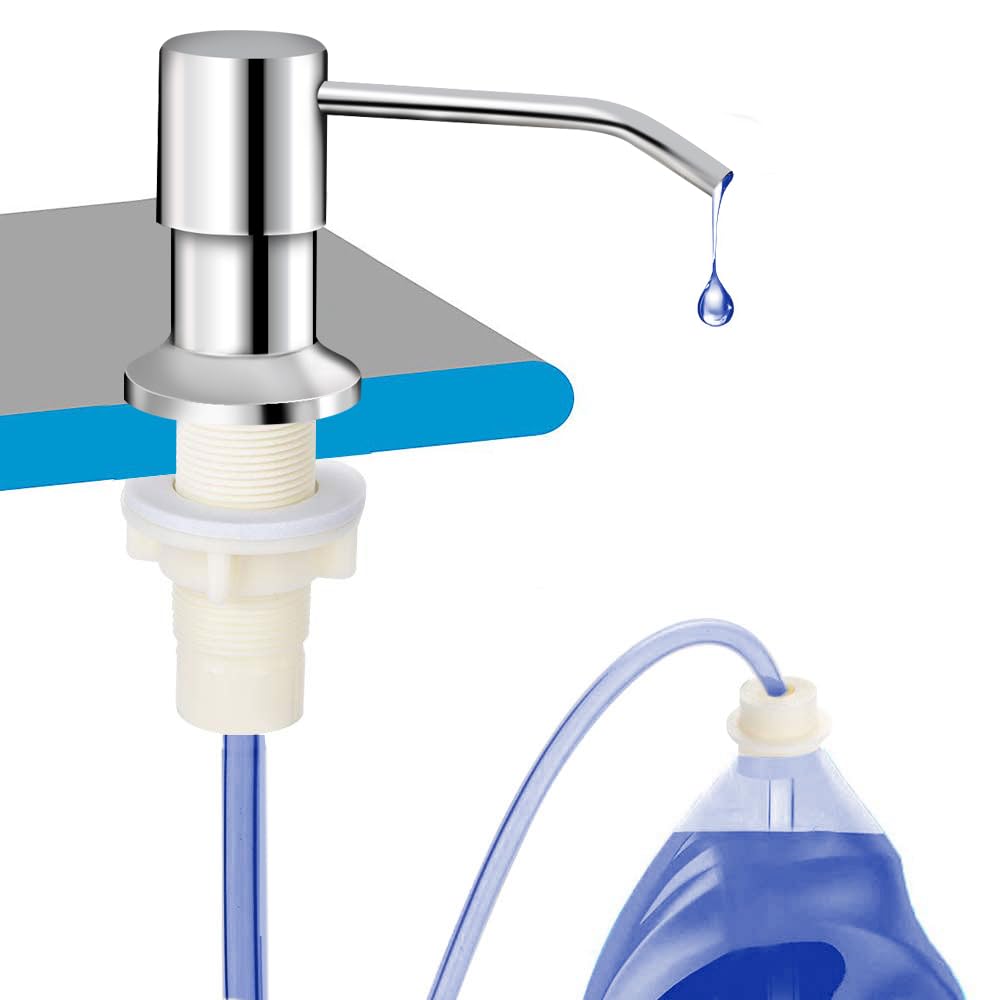 OHiHi dish soap dispenser chrome finish on kitchen sink for a tidy, easy-to-use setup
