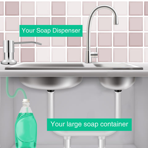 Long 47-inch extension tube reaches large soap bottles, reducing refills.