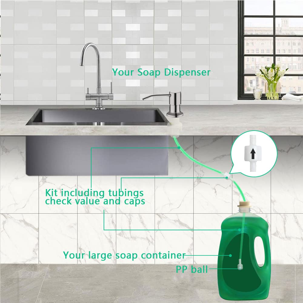 OHiHi soap dispenser 47-inch tube reaches large soap bottles with ease.