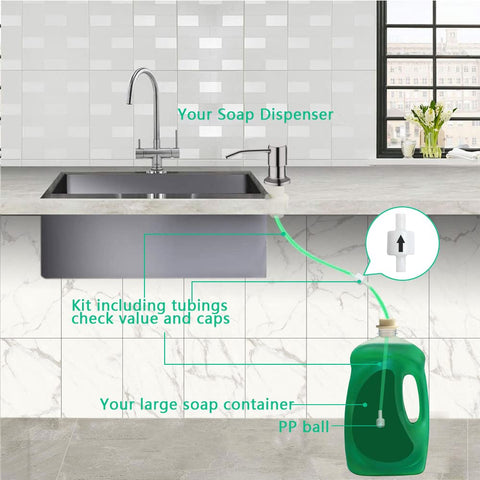 OHiHi soap dispenser 47-inch tube reaches large soap bottles with ease.