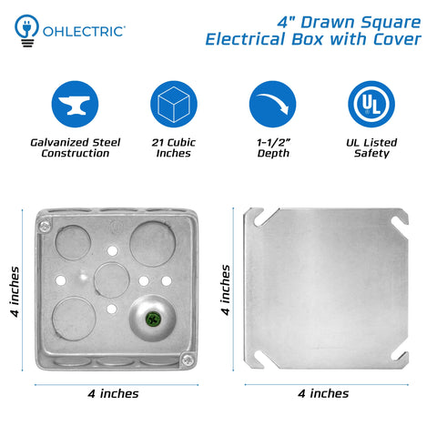 OHLECTRIC 4x4 junction box side with knockouts for flexible cable entry.