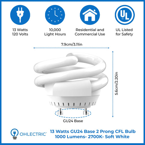 OHLECTRIC MLS13GUSWW warm white 2700K glow for cozy rooms.