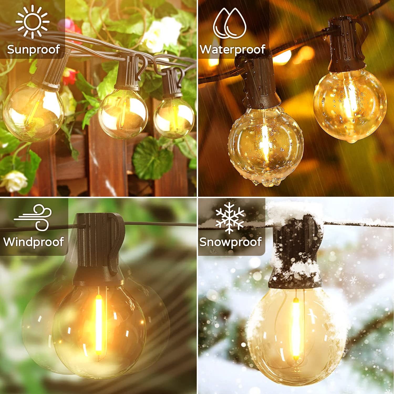 OHLUX 2200K warm glow bulbs create intimate outdoor dining experiences