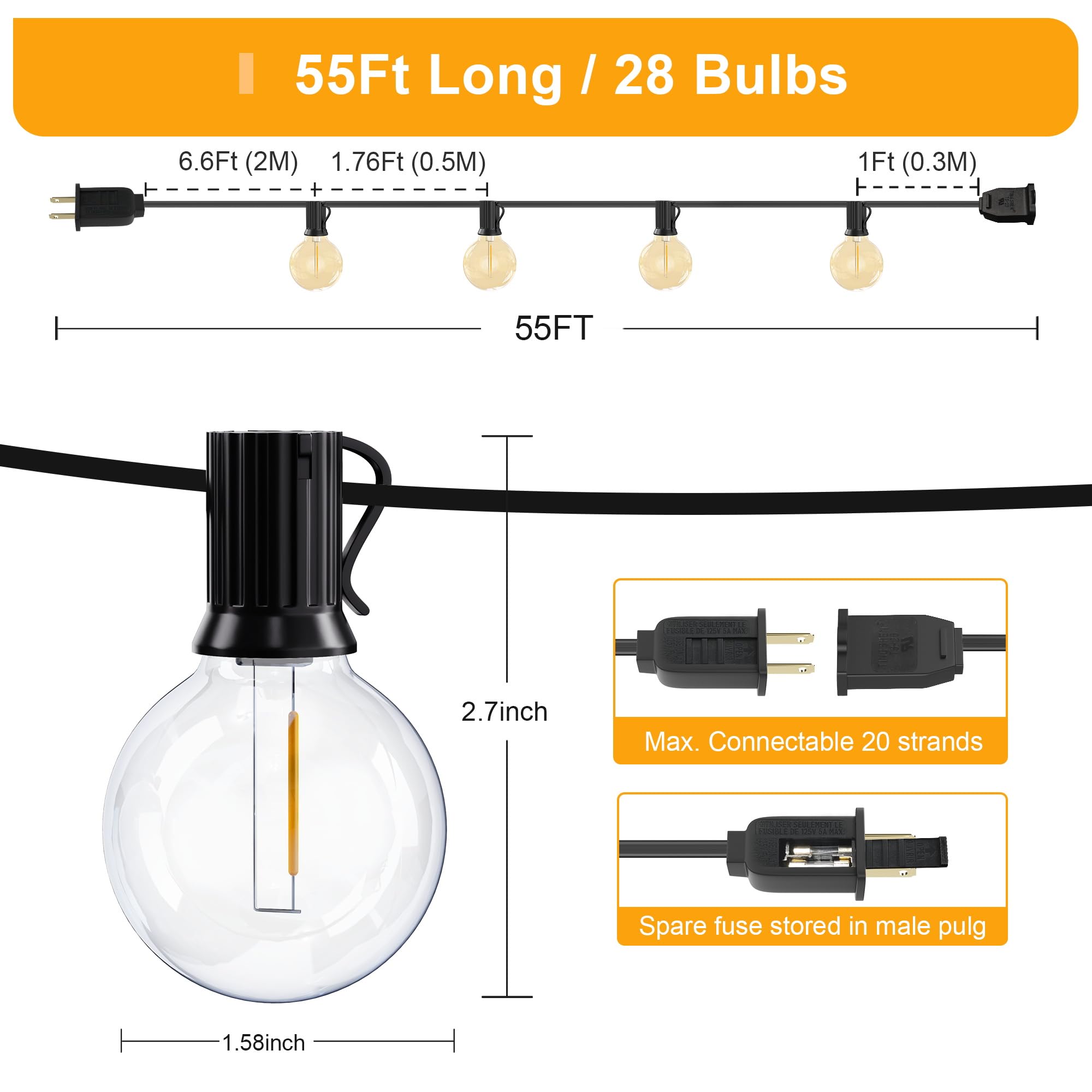 OHLUX 26-dimmable G40 bulbs provide adjustable brightness for evenings