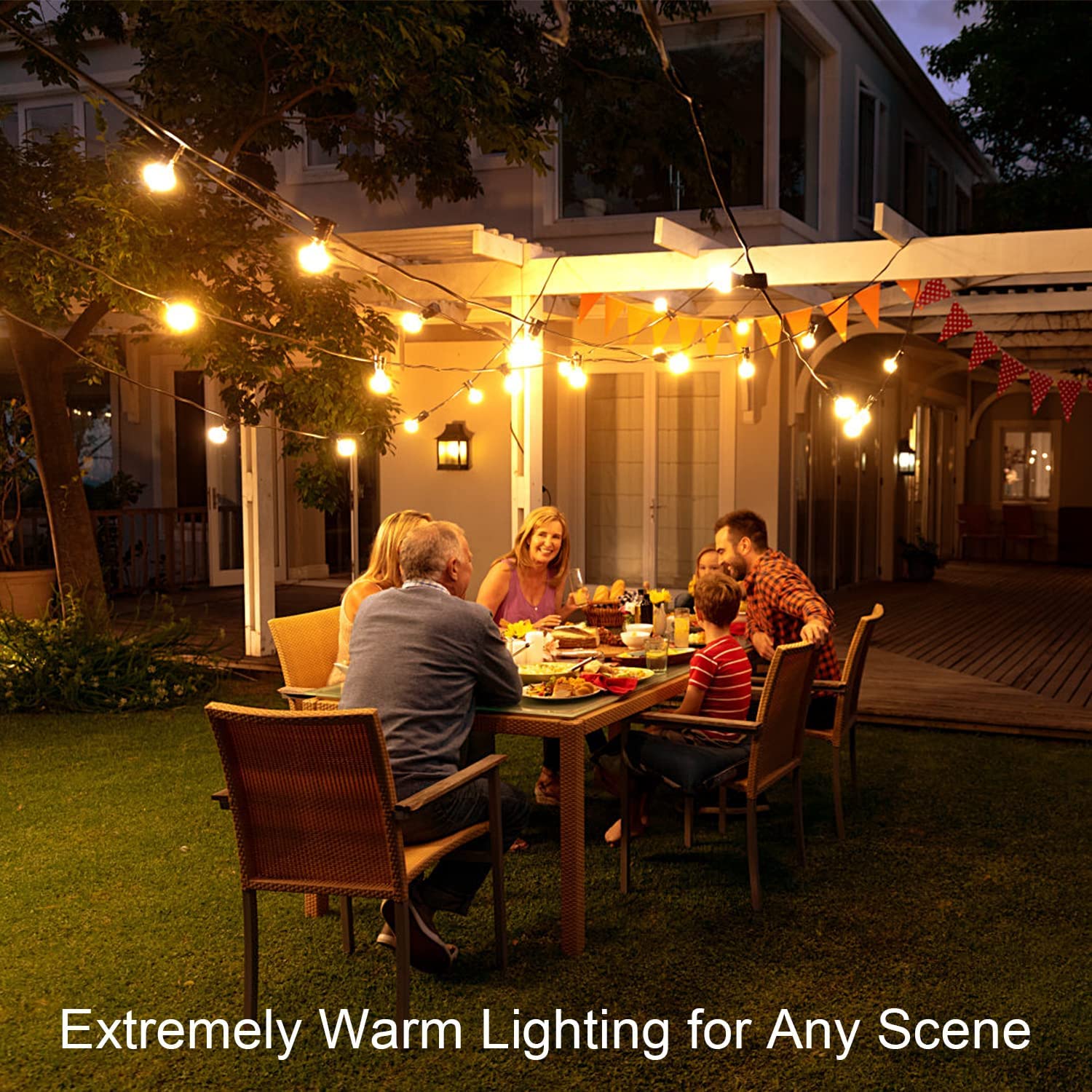 OHLUX easy-install outdoor lights add charm to patios, cafes, events.