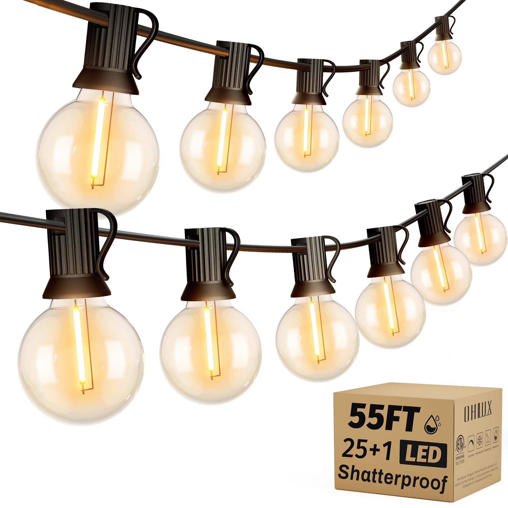 OHLUX outdoor string lights 55ft illuminate patios with a warm glow