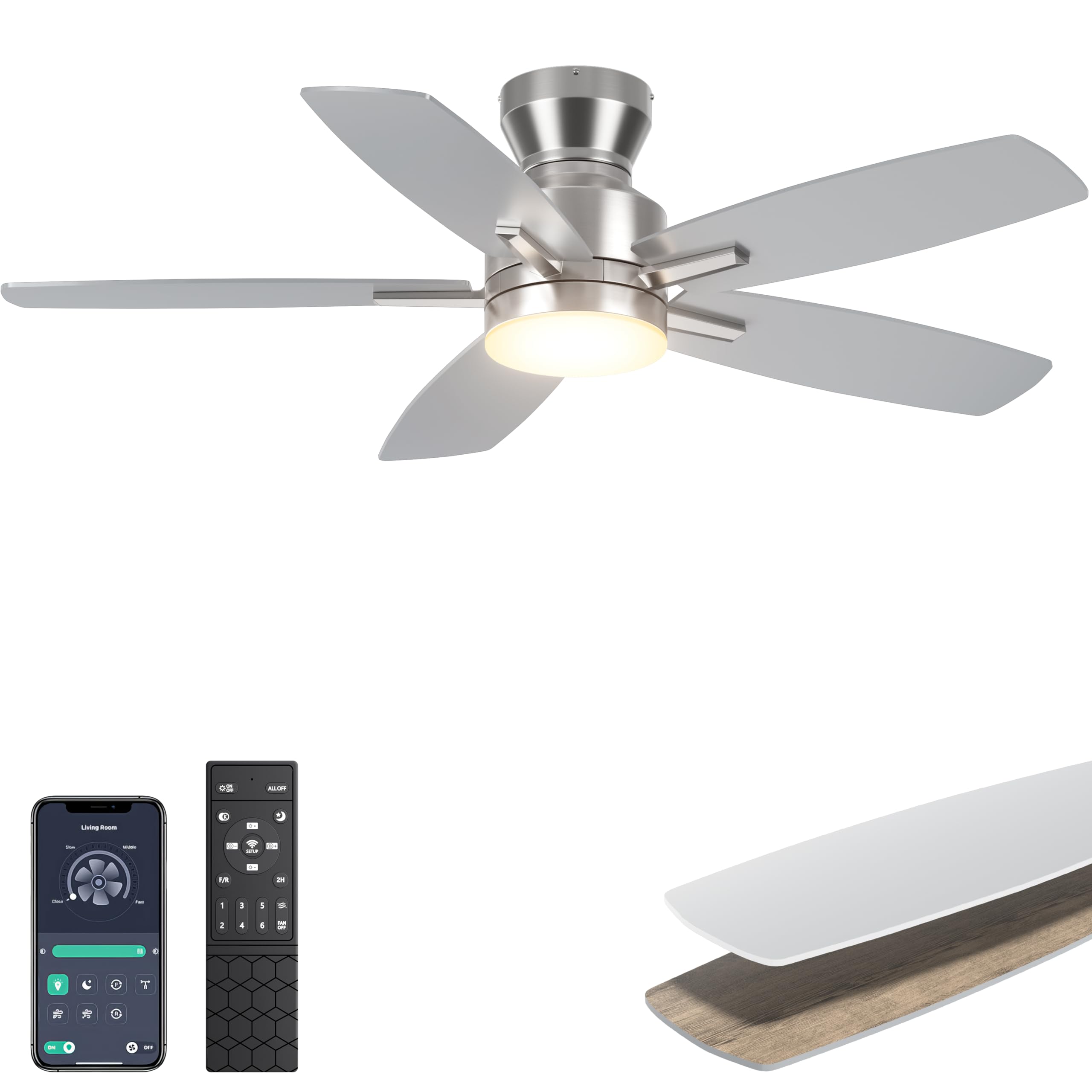 Ohniyou 42in ceiling fan with lights in silver for stylish living room