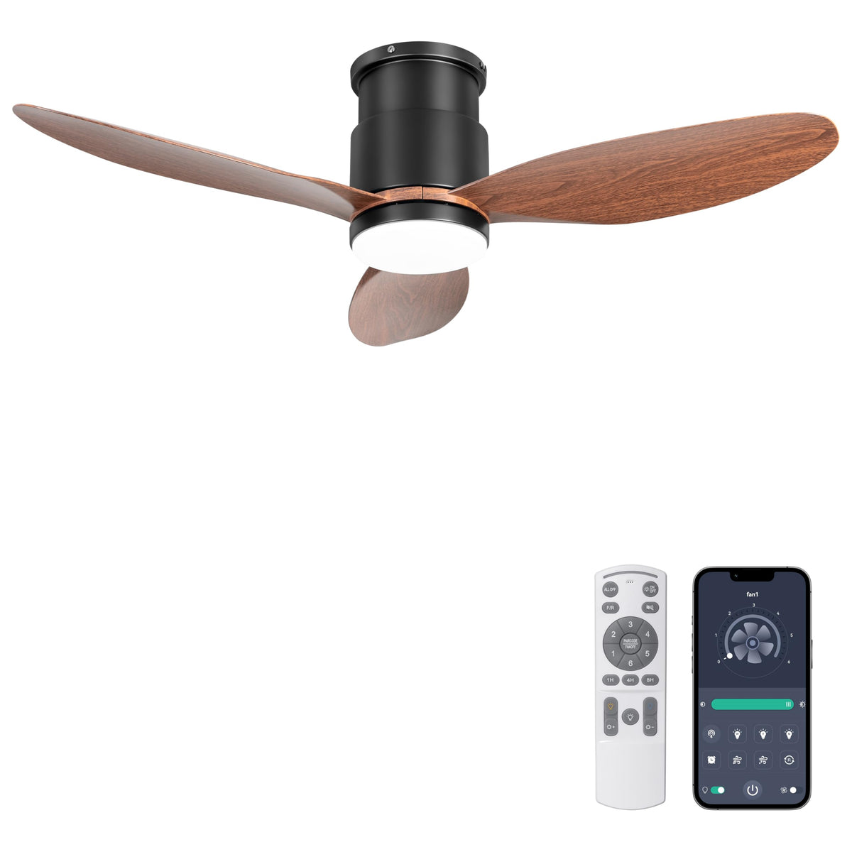 Ohniyou 42-inch low-profile ceiling fan with lights and remote for versatile living spaces.
