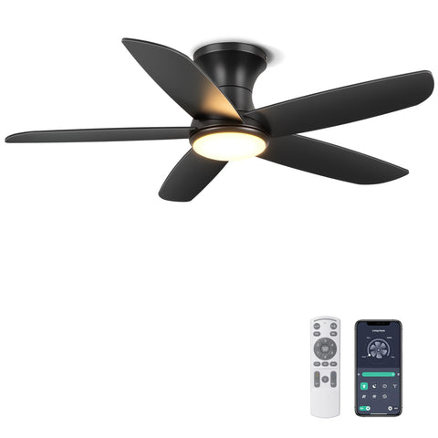 Ohniyou 46-inch ceiling fan front view with flush mount for space-saving design.