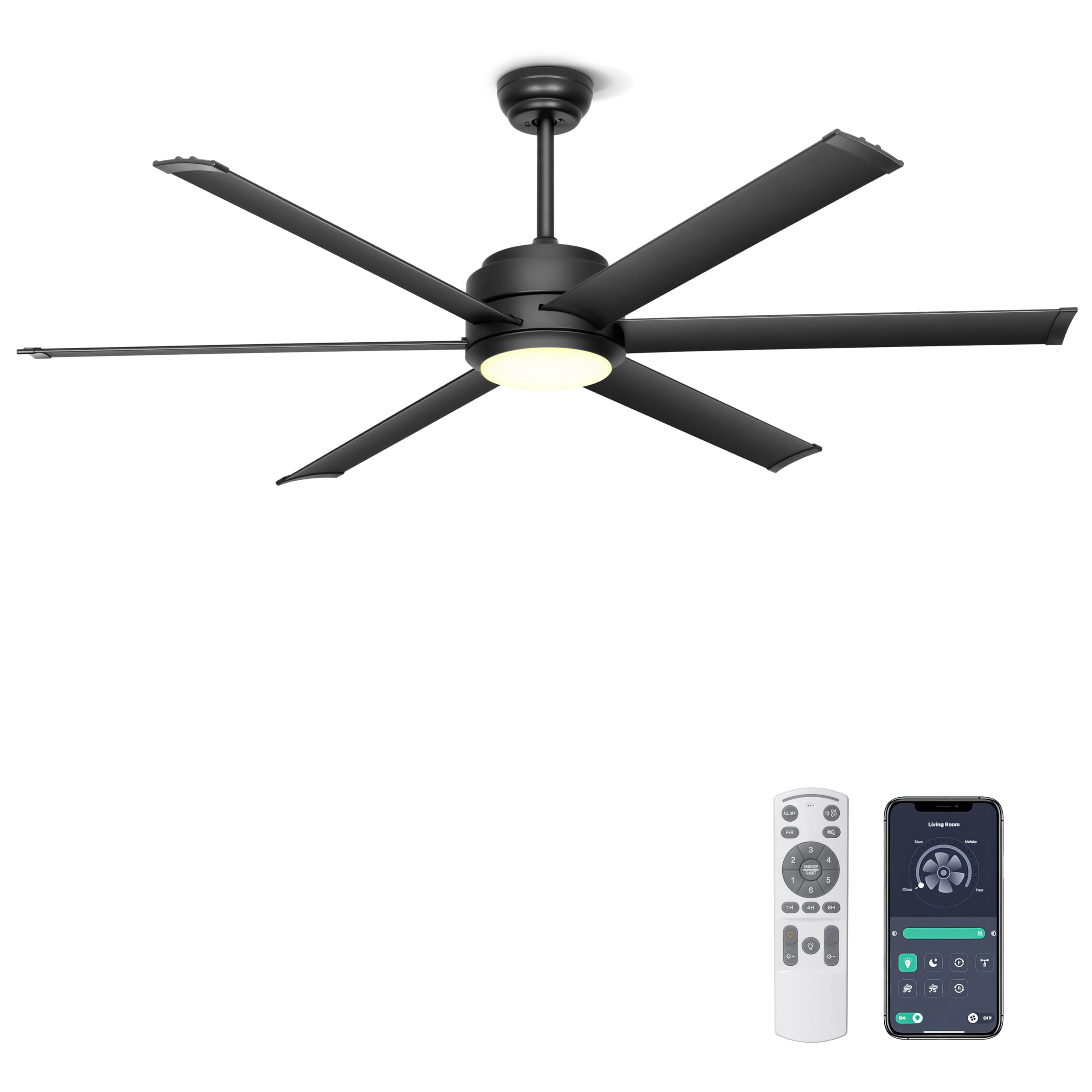 Ohniyou 60in industrial ceiling fan remote control for easy operation.
