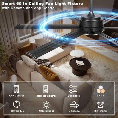 Ohniyou 60in industrial ceiling fan with three CCTs for adaptable ambience.