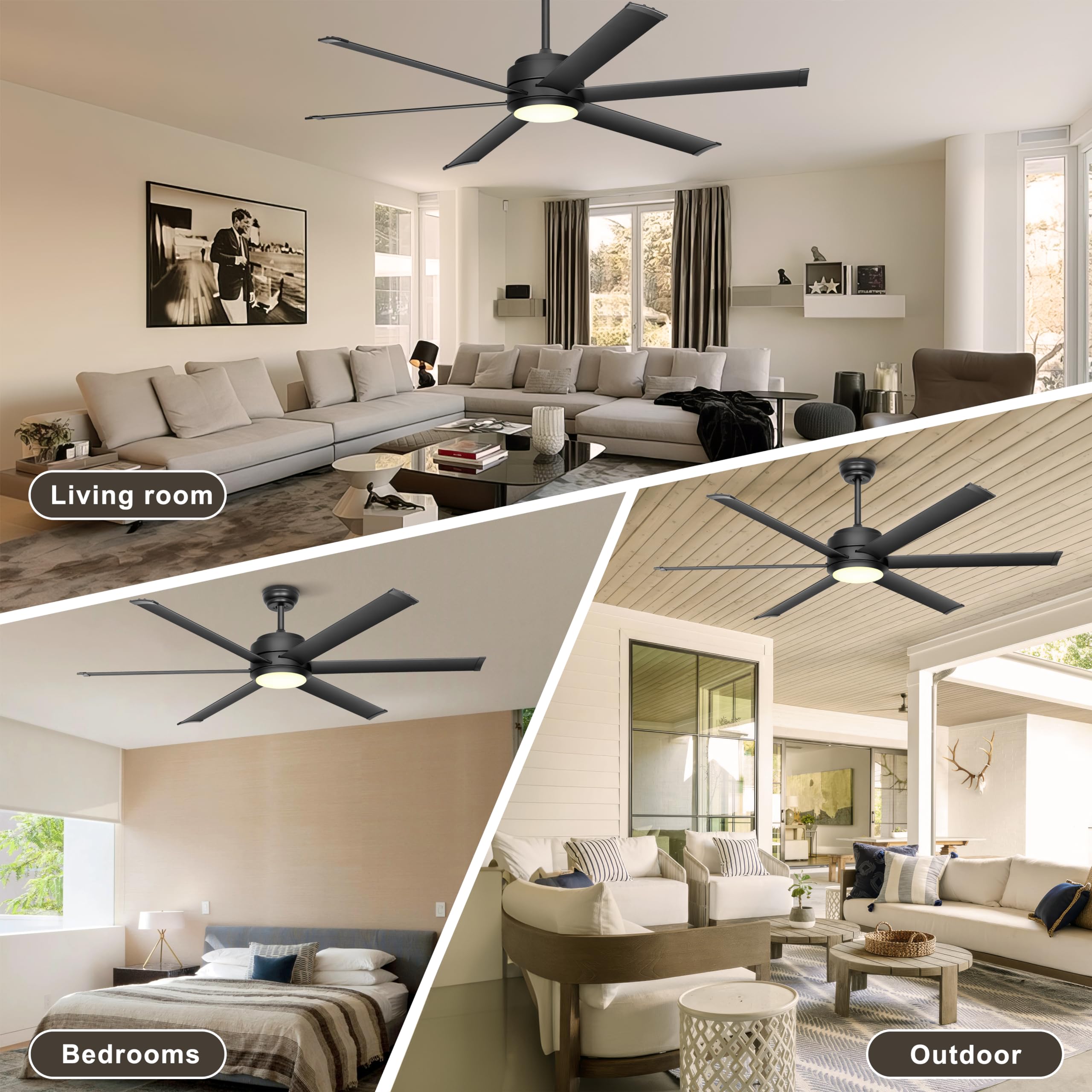 Ohniyou 60in outdoor ceiling fan with aluminum blades withstands weather.