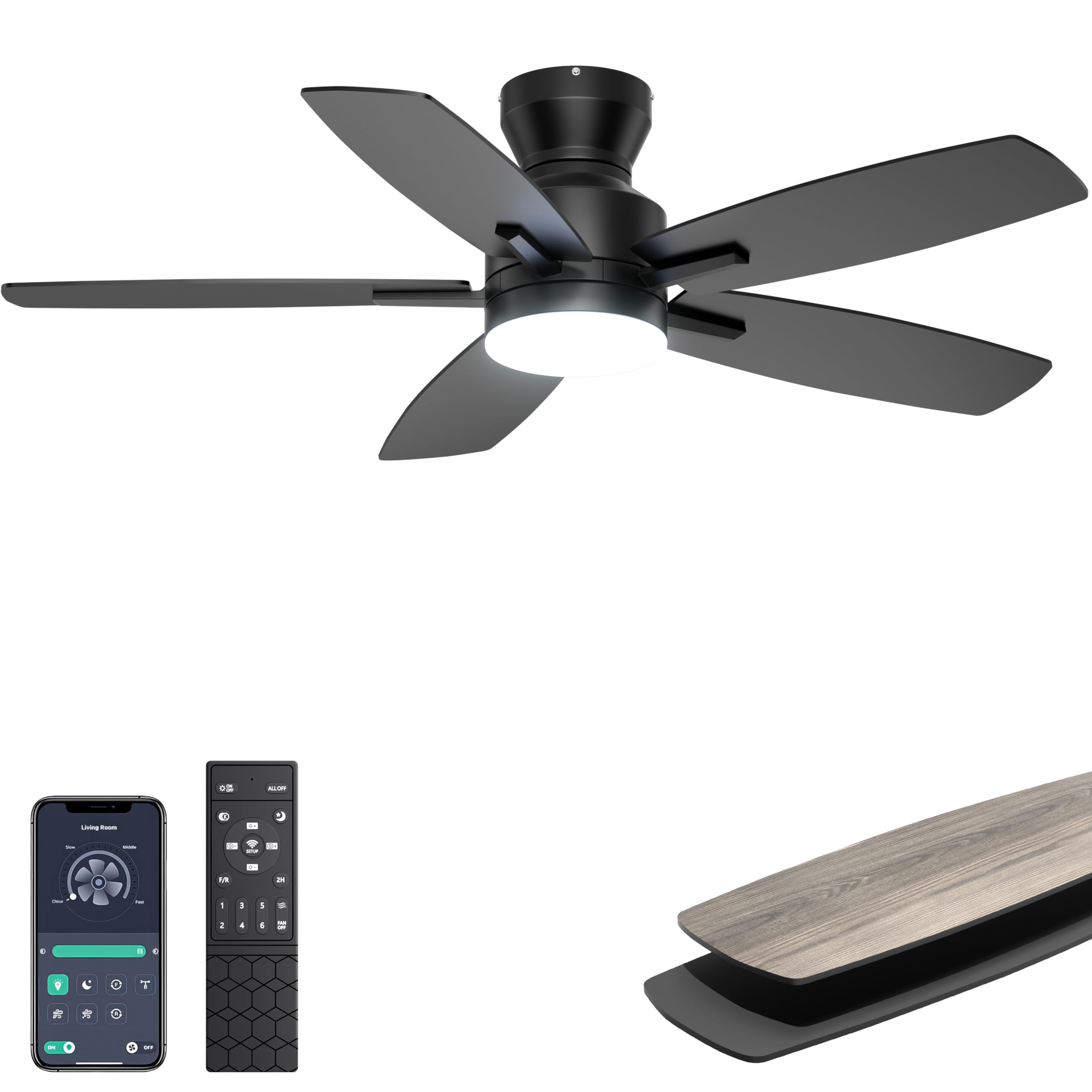 Ohniyou 42-inch black ceiling fan with remote offers quiet, effortless control.