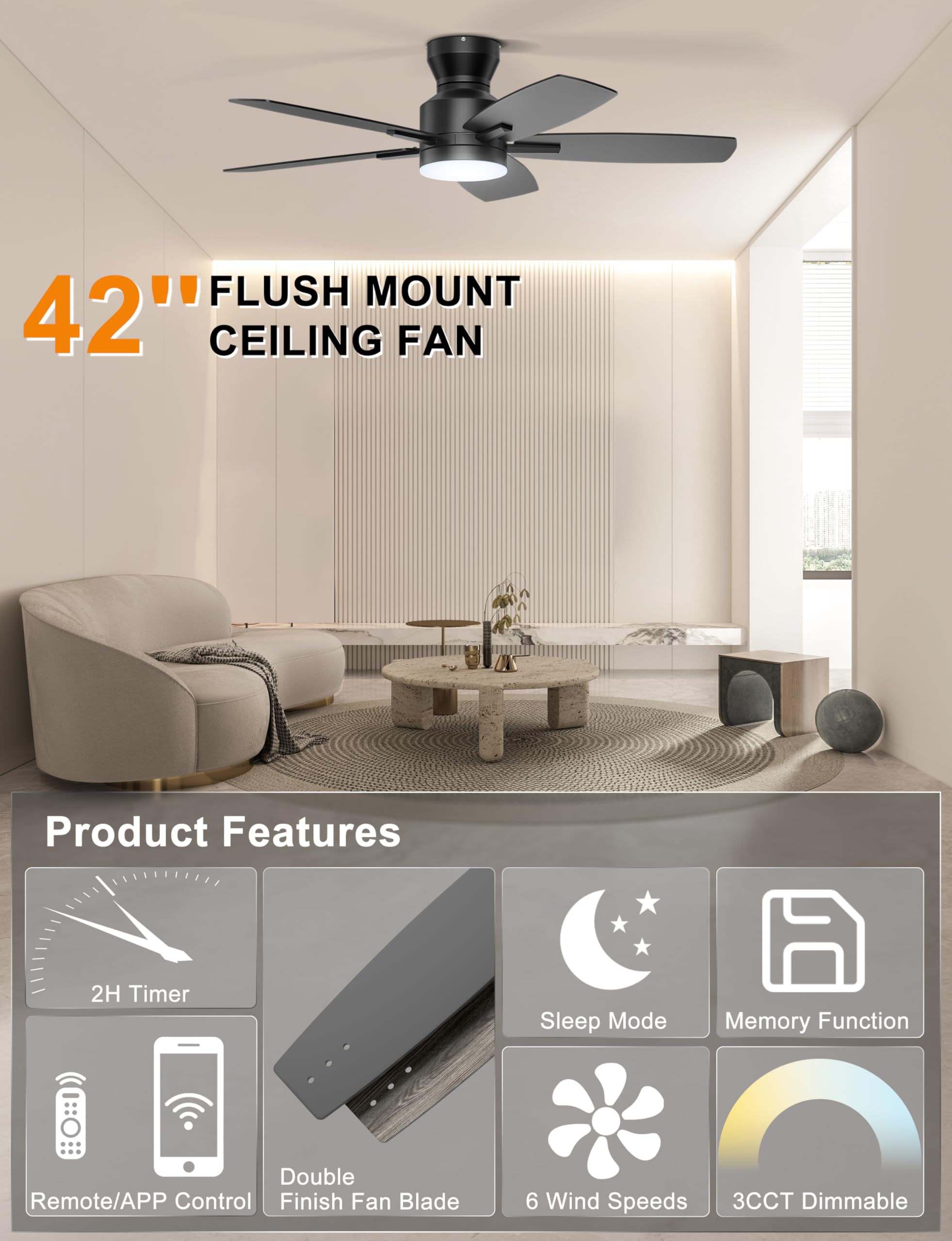 Ohniyou LED dimmable lighting with three color temps for mood settings.