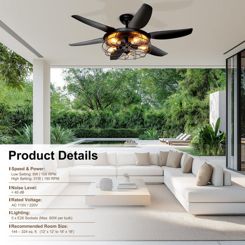 Ohniyou farmhouse ceiling fan with remote control in a dining area