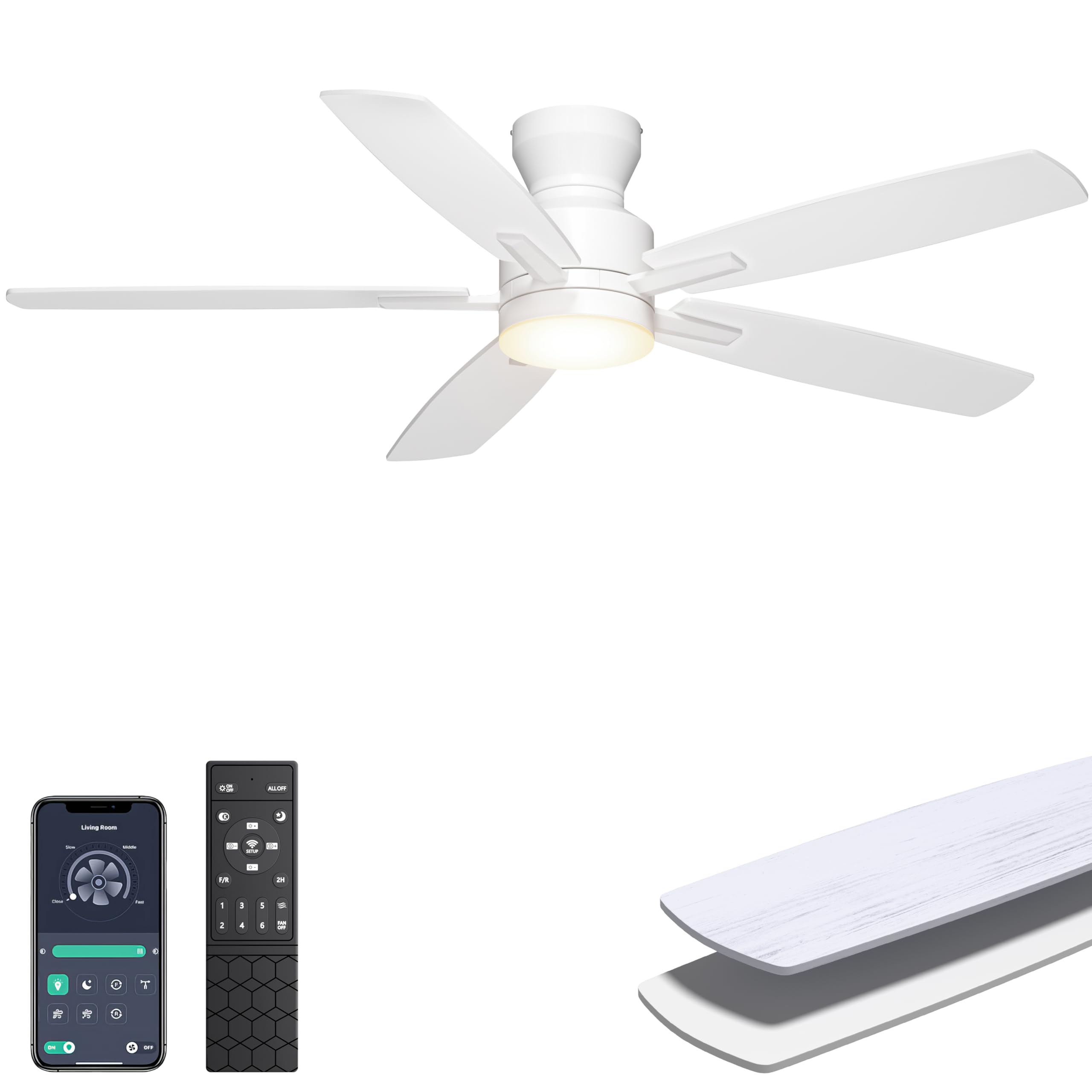 Ohniyou modern minimalist white ceiling fan with light.