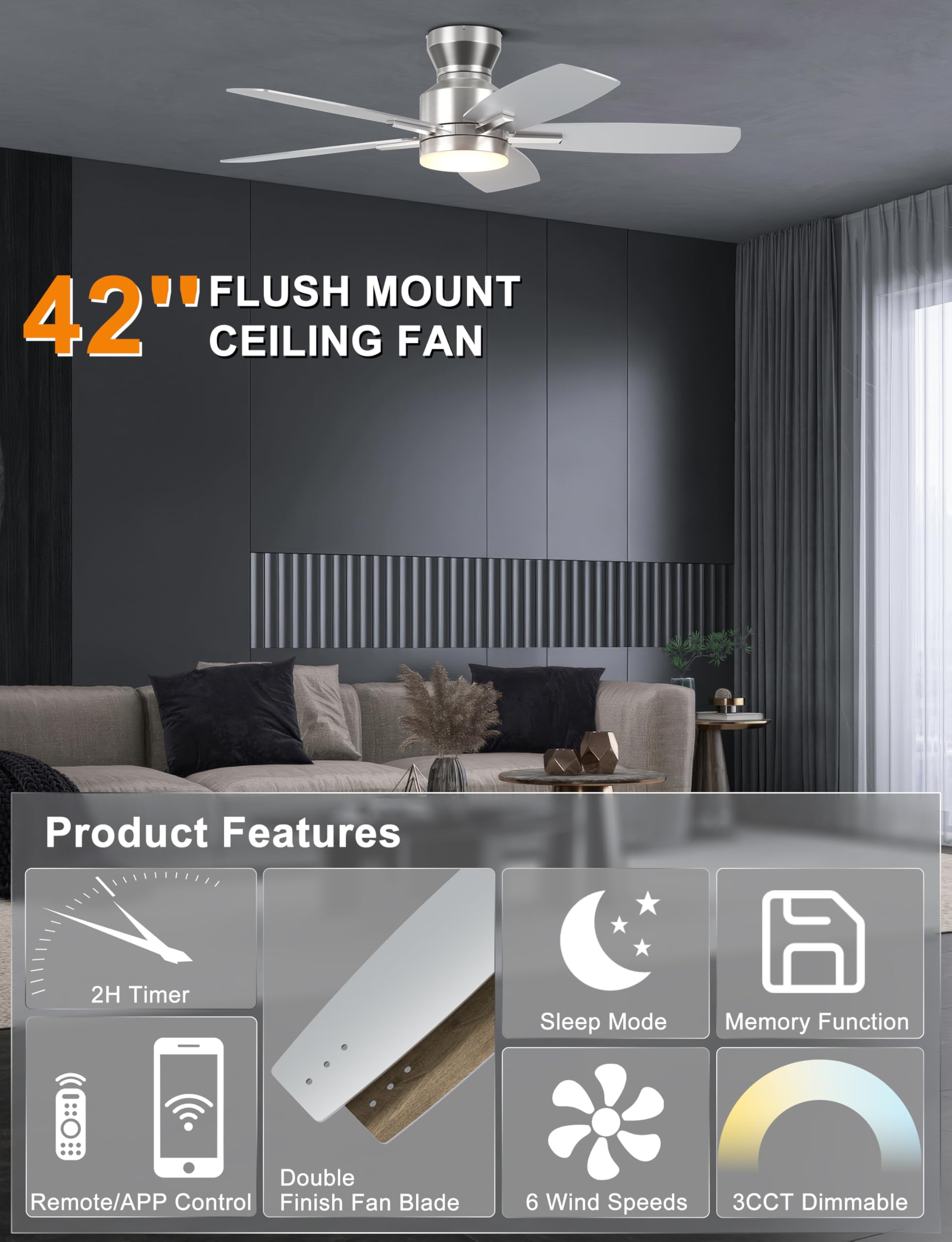 Ohniyou ultra-quiet DC motor ceiling fan operating quietly