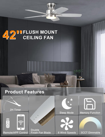 Ohniyou ultra-quiet DC motor ceiling fan operating quietly