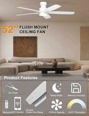 Ohniyou remote and app control ceiling fan in white.