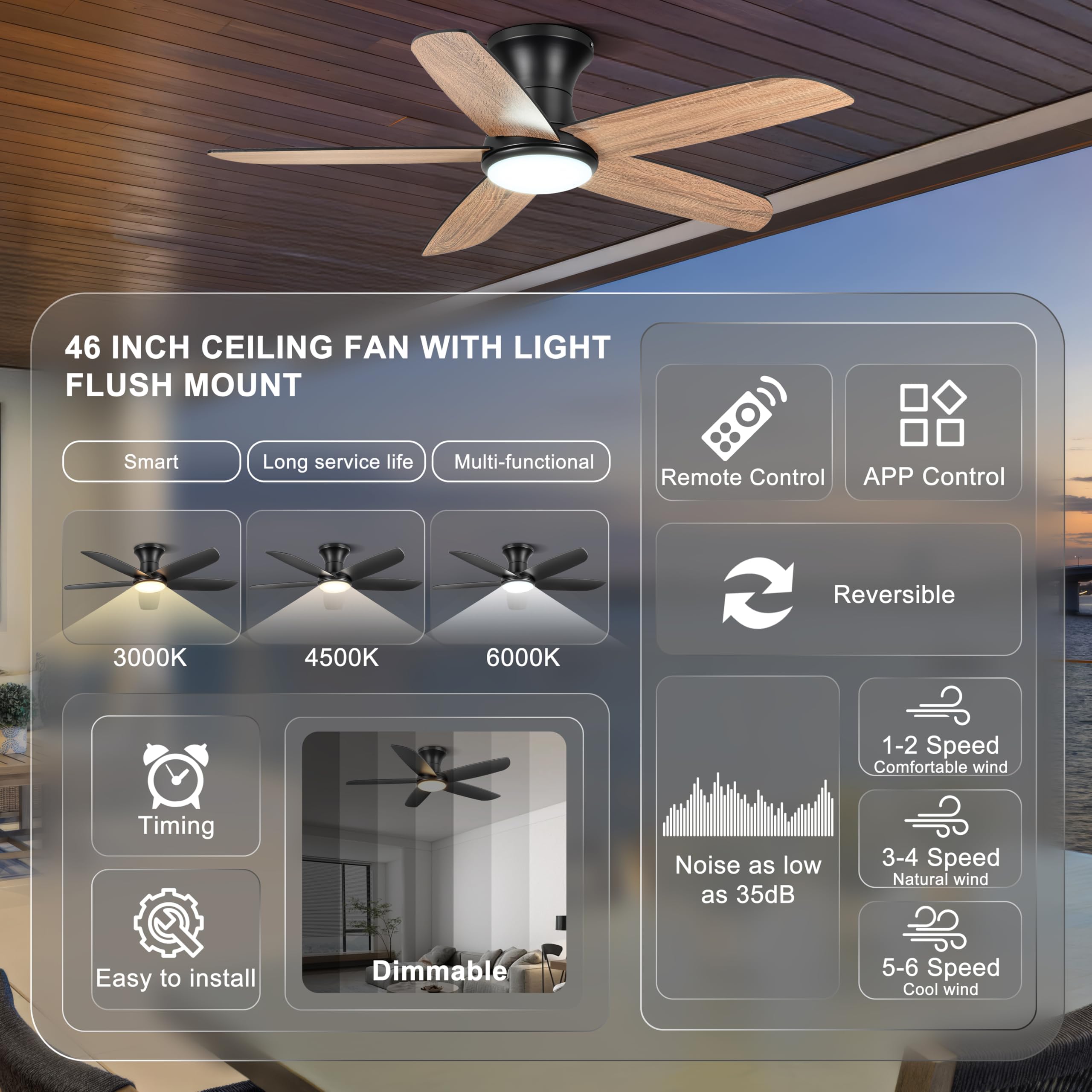 Ohniyou remote control dims lights for convenient room lighting.