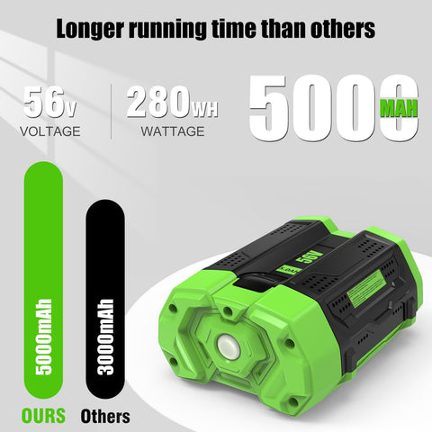 OHYES BAT 56V battery LED indicator shows charge level at a glance.