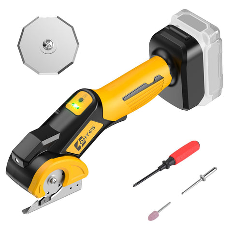 ohyes cordless electric scissors shown with DeWALT 20V Max compatibility for quick fabric cuts