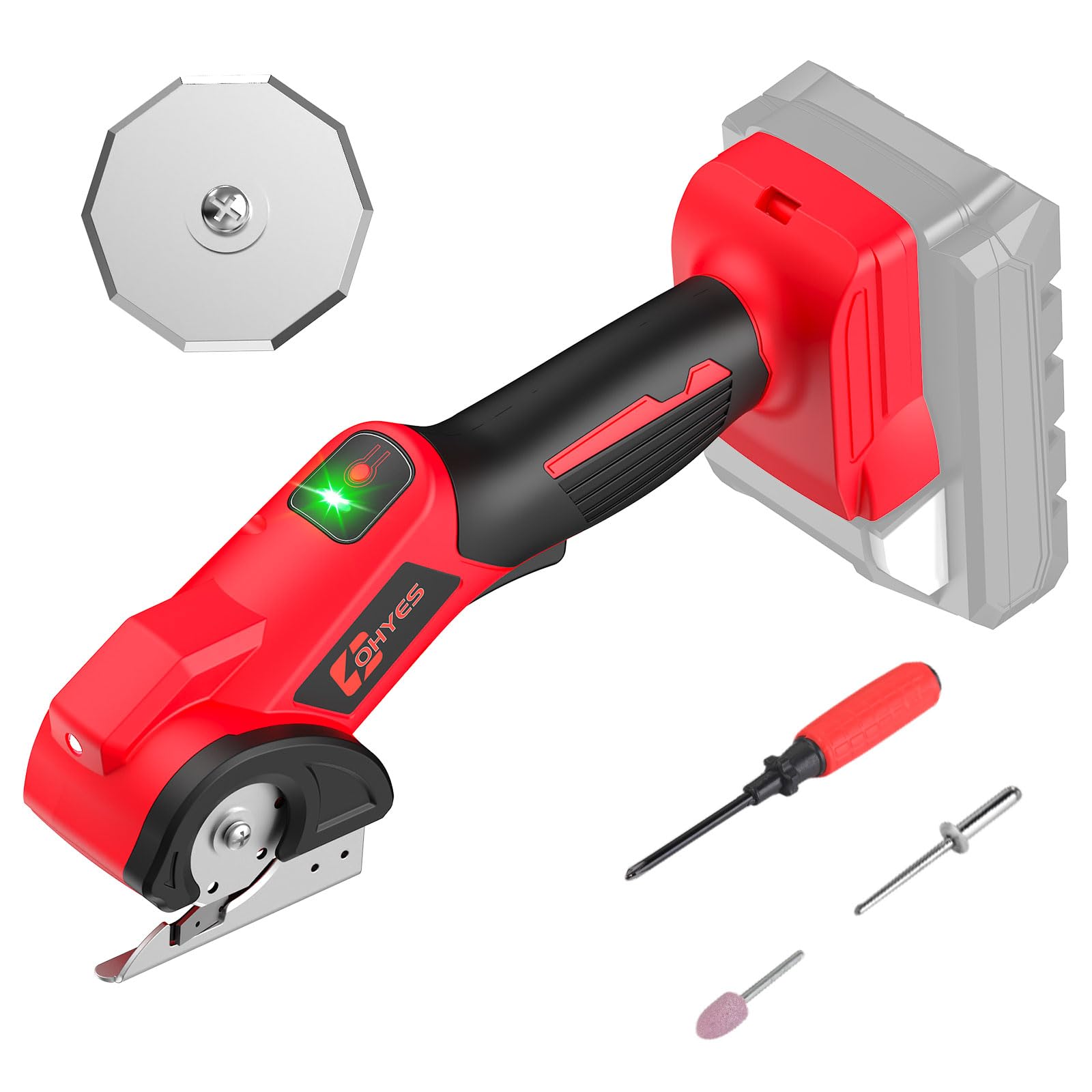 Ohyes cordless electric scissors Milwaukee 18V front view with ergonomic grip for comfortable handling