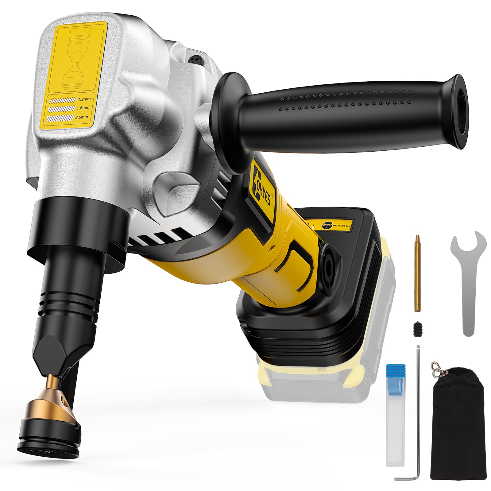ohyes metal nibbler with DeWALT battery connection enables steady power for precise cuts