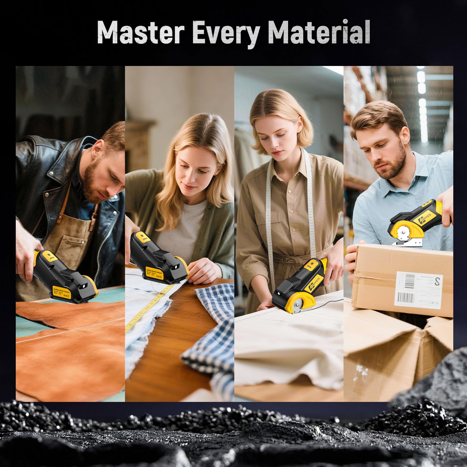 ohyes versatile cutter handling fabric, cardboard, plastic, leather, and carpet