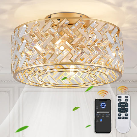 Oiotwo 18-inch gold crystal cage fan adds chic focal point with ambient lighting