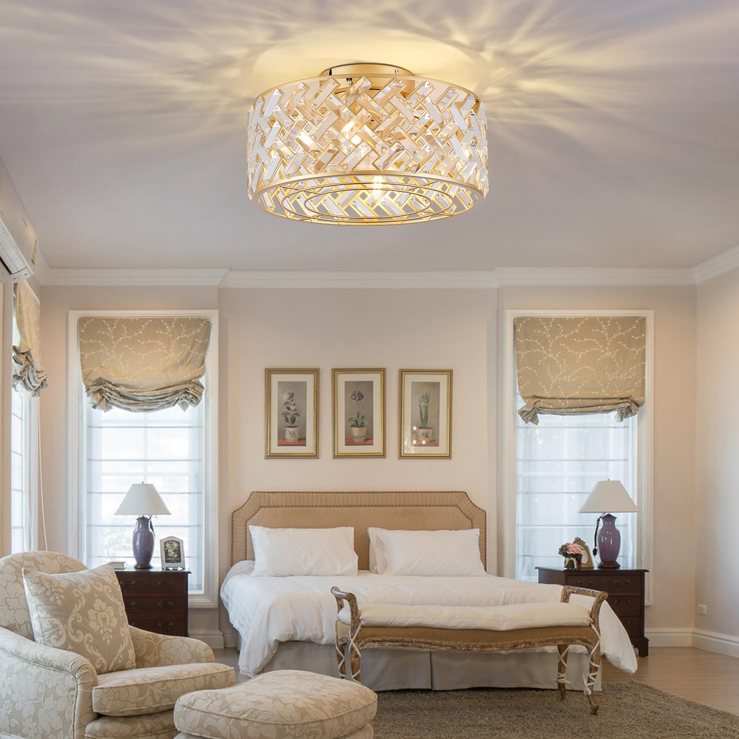 Oiotwo crystal lampshade sparkles in modern bedroom lighting