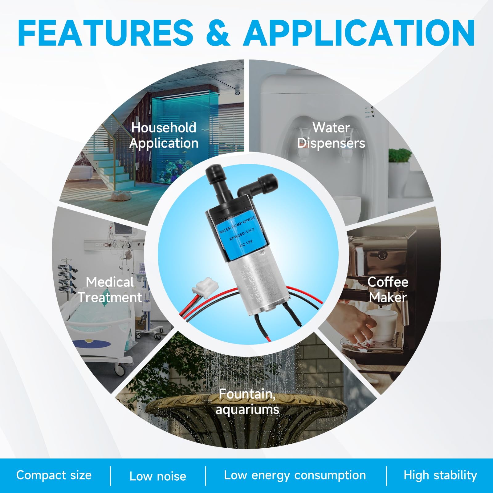 Oiuebxe KPW26C-12C2 pump side connector enables secure wiring for DC 12V