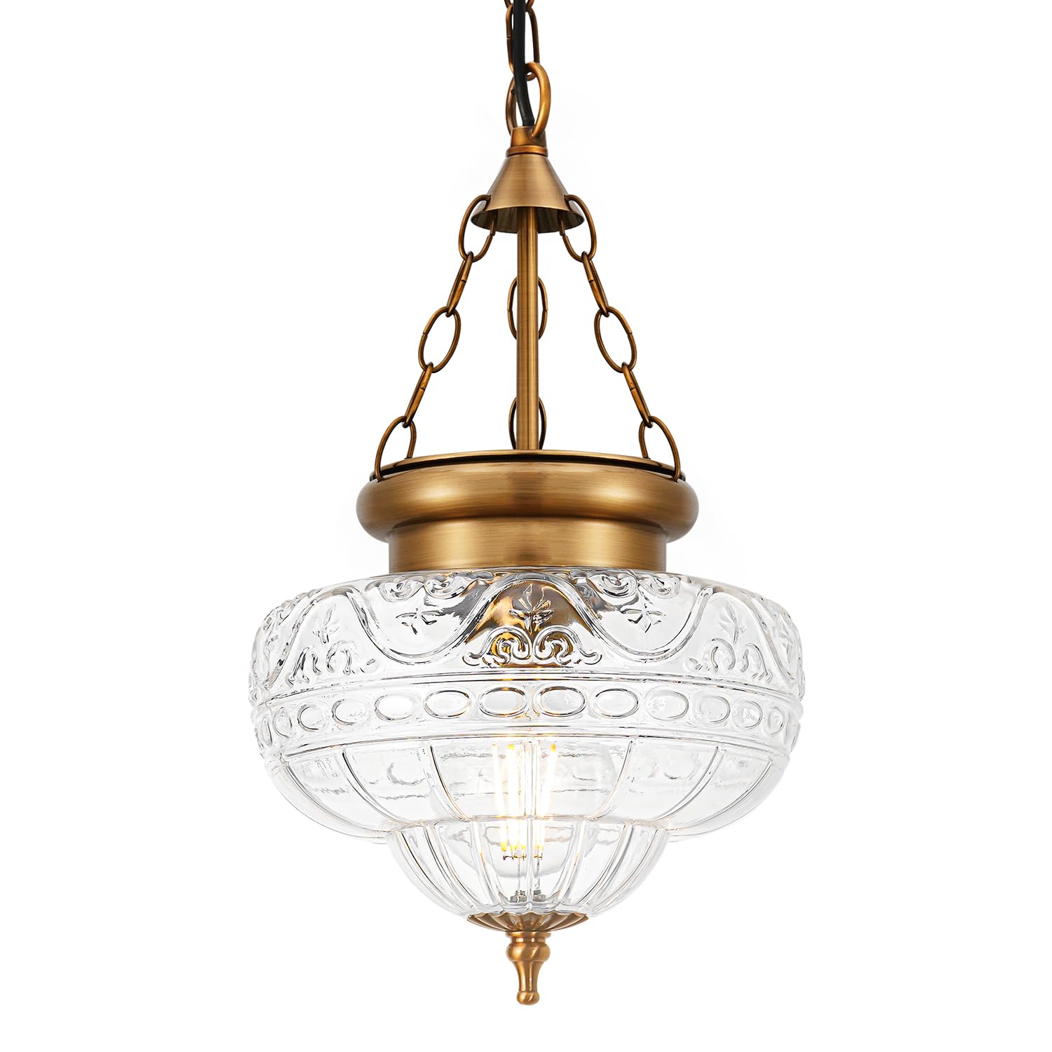 OIYIO vintage pendant light with bronze-gold finish for warm dining ambiance.