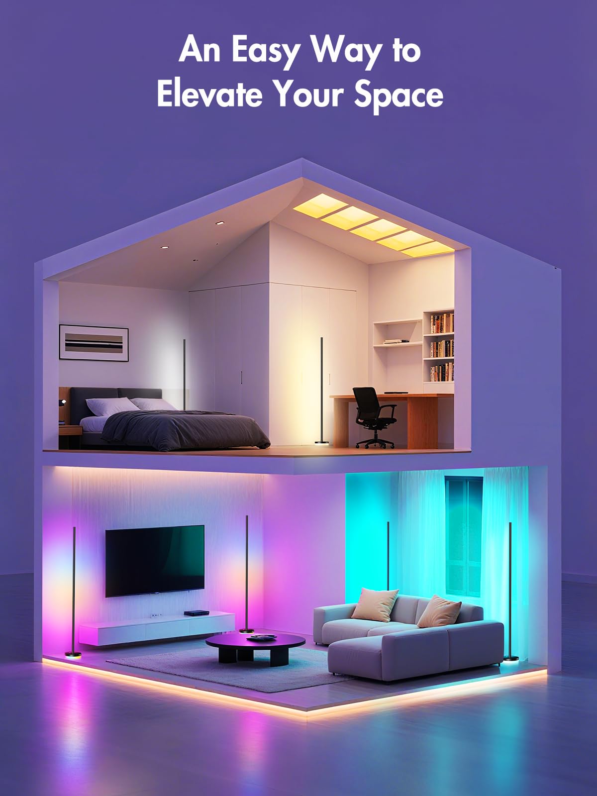 OIYN Corner Floor Lamp ideal for gaming rooms with vibrant, responsive lighting.