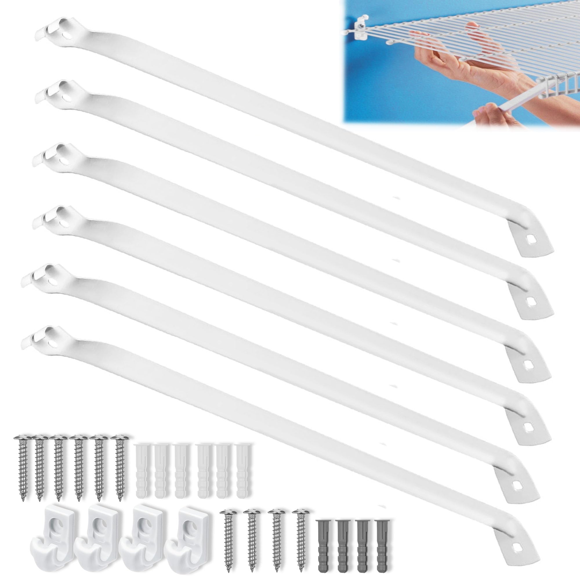 Ojeemii 6-pack 12-inch wire shelf brackets provide sturdy, rust-resistant support