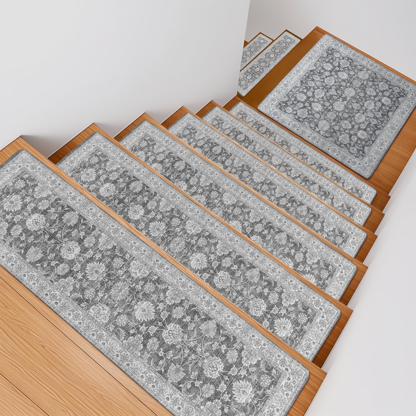 OJIA 31x31 gray stair mat fits standard wooden stairs with style.