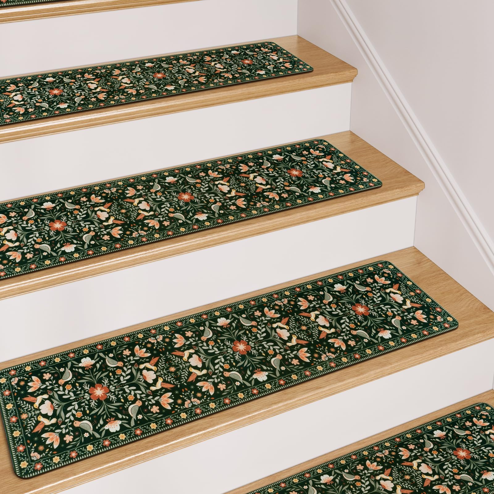 OJIA black floral stair treads blend style and practicality.