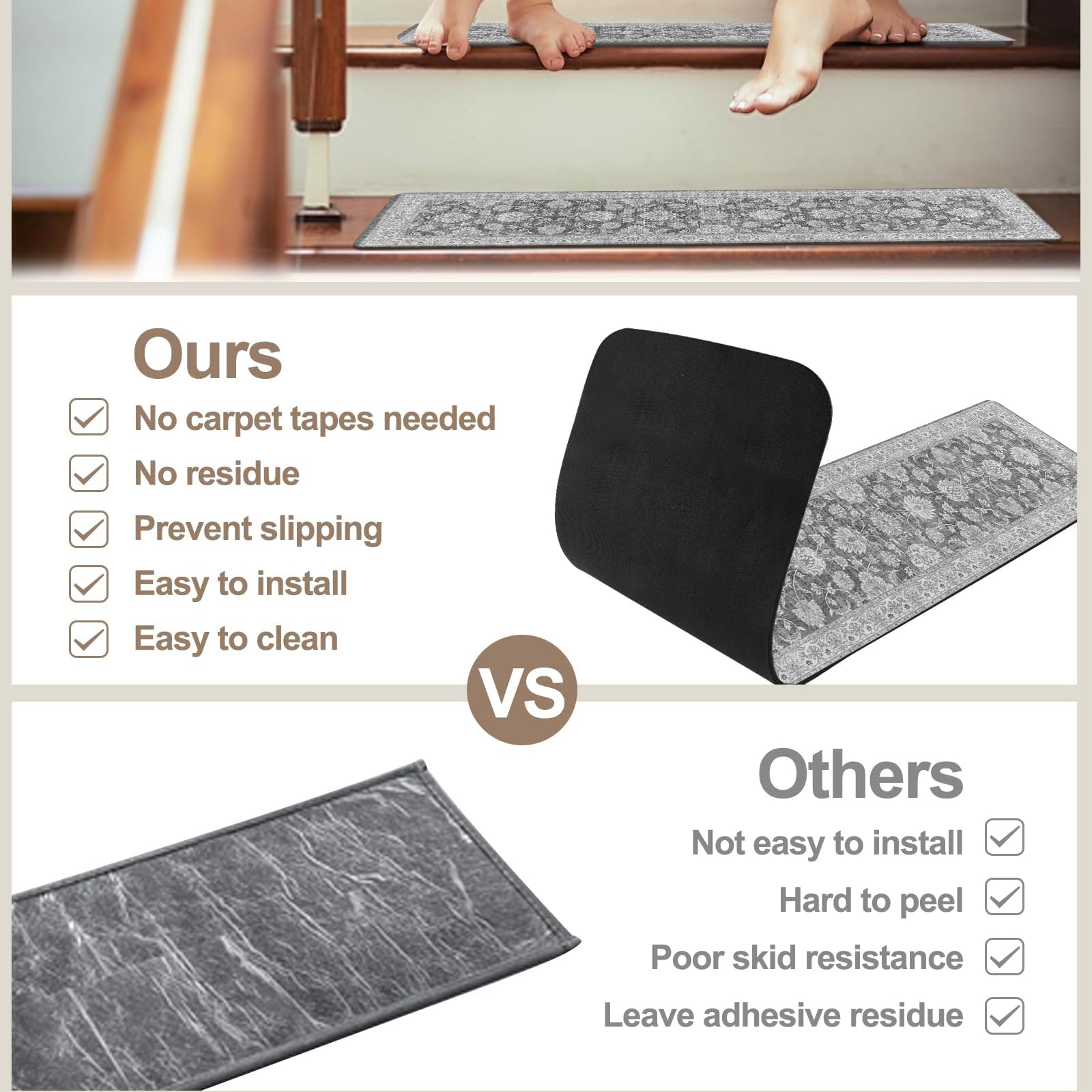 OJIA easy installation with no residue on stairs for quick repositioning.