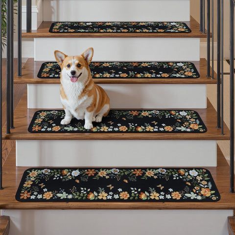 OJIA floral stair treads black edge fit on stair edge for neat look