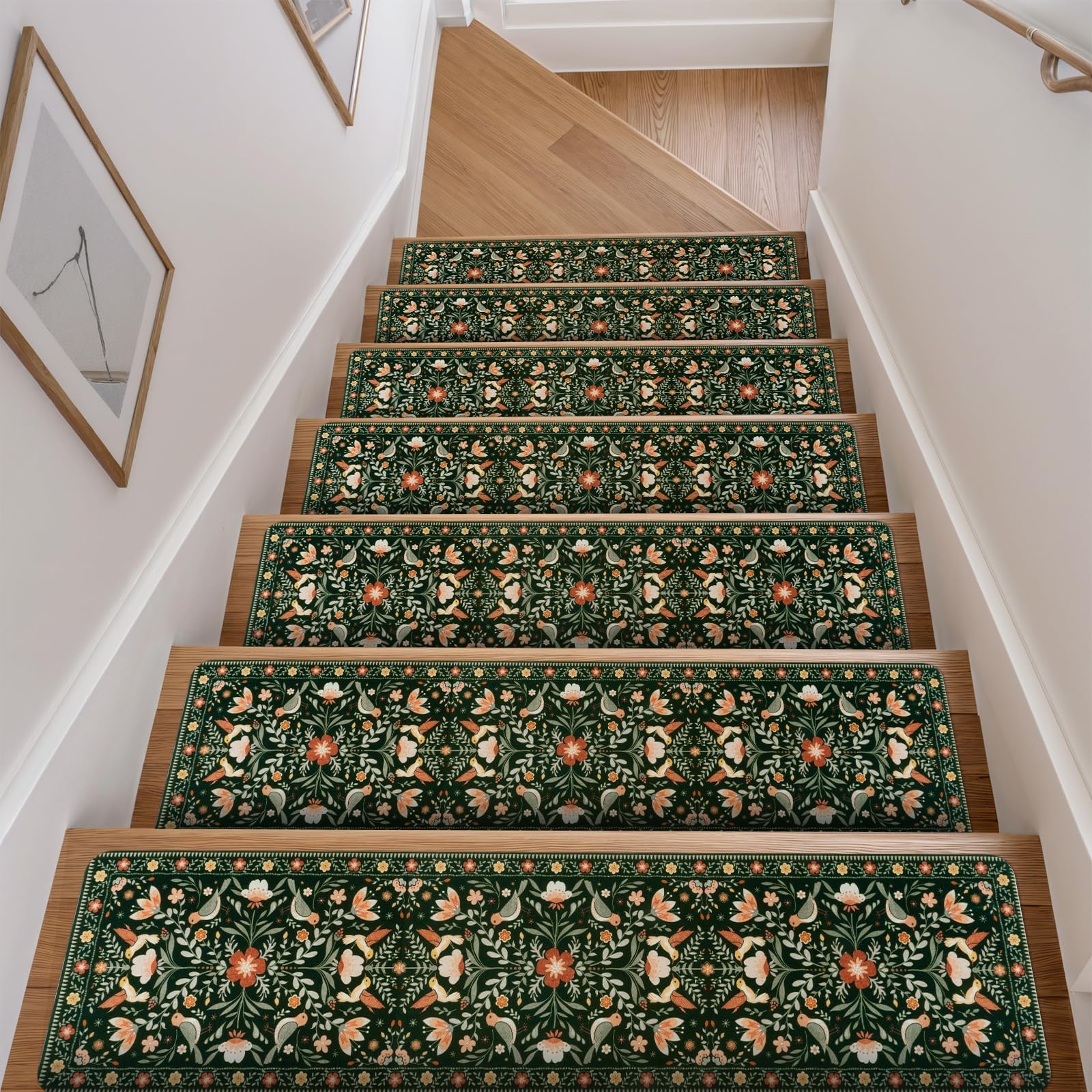 OJIA floral stair treads with non-slip backing for safer steps.