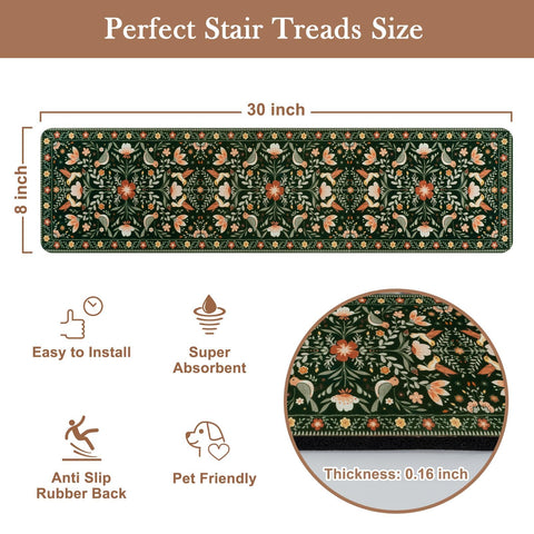 OJIA floral stair treads on wooden steps with soft cushioning.