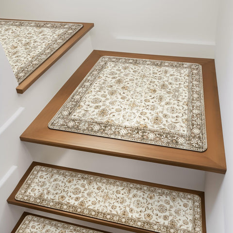 OJIA stair treads with non-slip rubber backing keep wooden stairs secure.