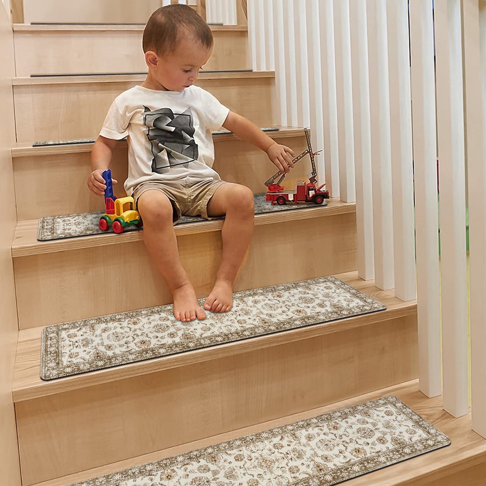 OJIA Vintage stair treads anti-slip rubber backing provides dependable grip