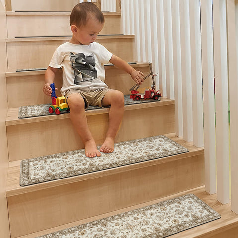 OJIA Vintage stair treads anti-slip rubber backing provides dependable grip