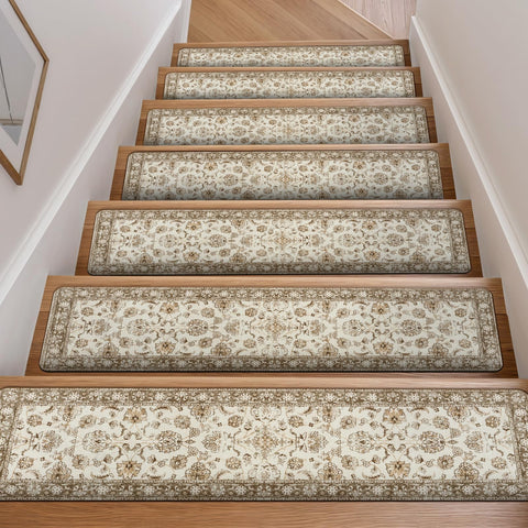 OJIA Vintage stair treads non-slip backing on wood stairs for safer steps