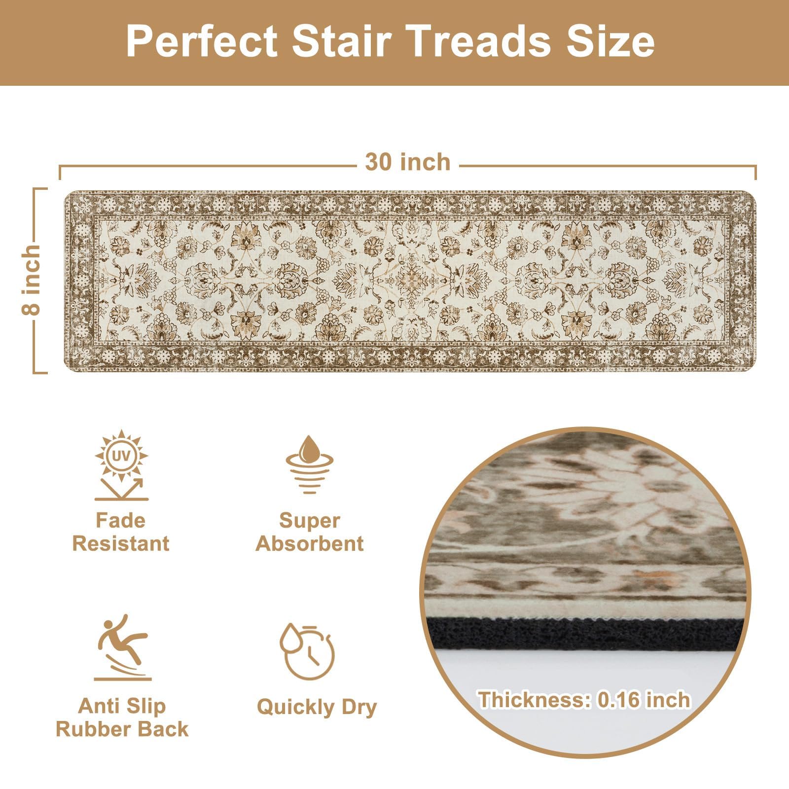 OJIA Vintage stair treads on wooden stairs reduce slips and noise during daily use