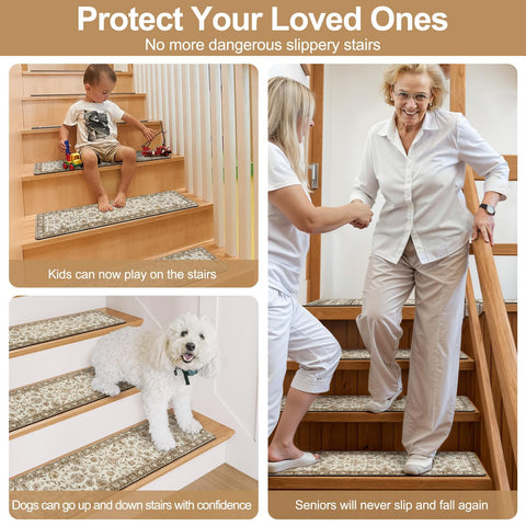 OJIA Vintage stair treads washable mat for easy cleaning and maintenance