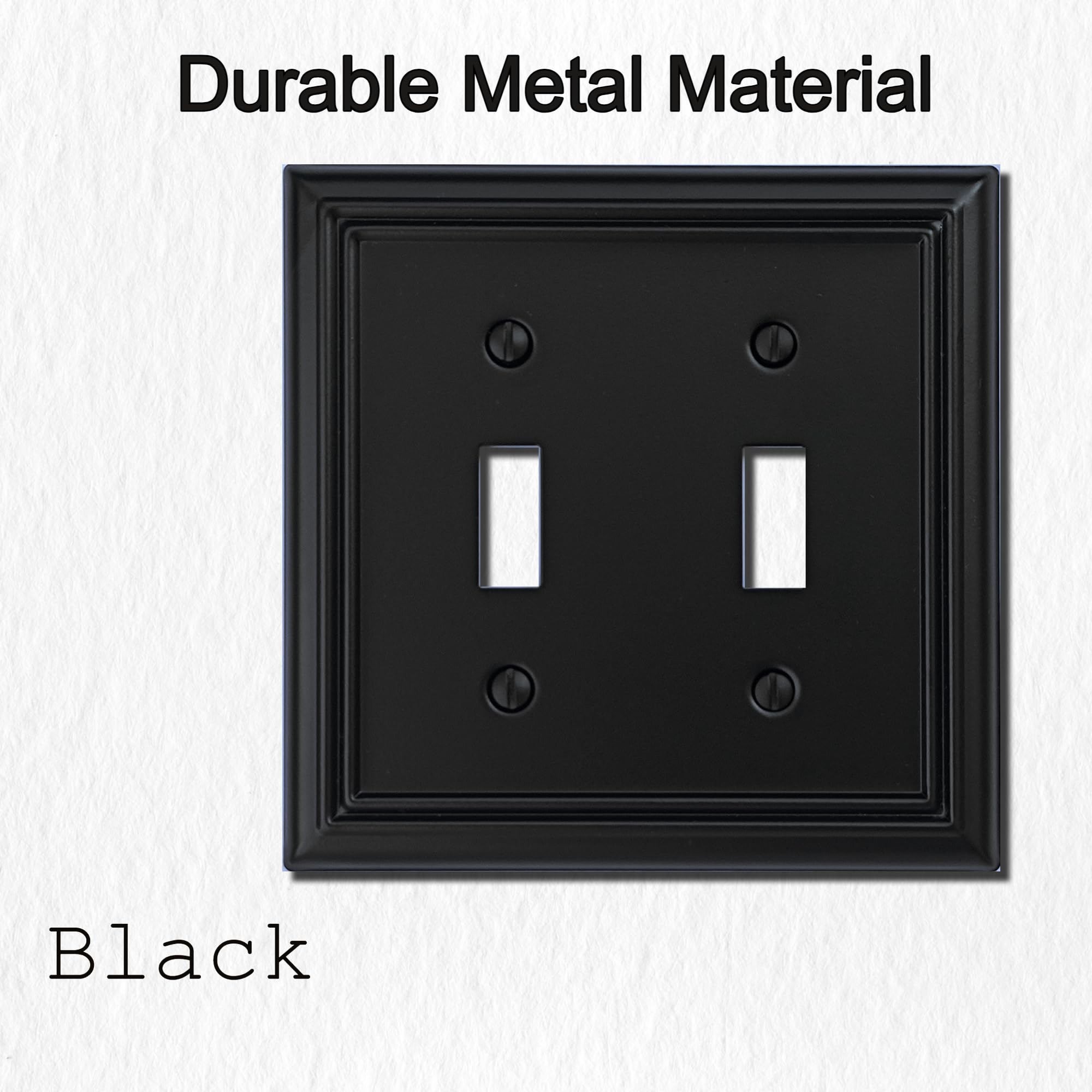 OKAWYC Adler black 2-gang wall plate in living room for cohesive decor.