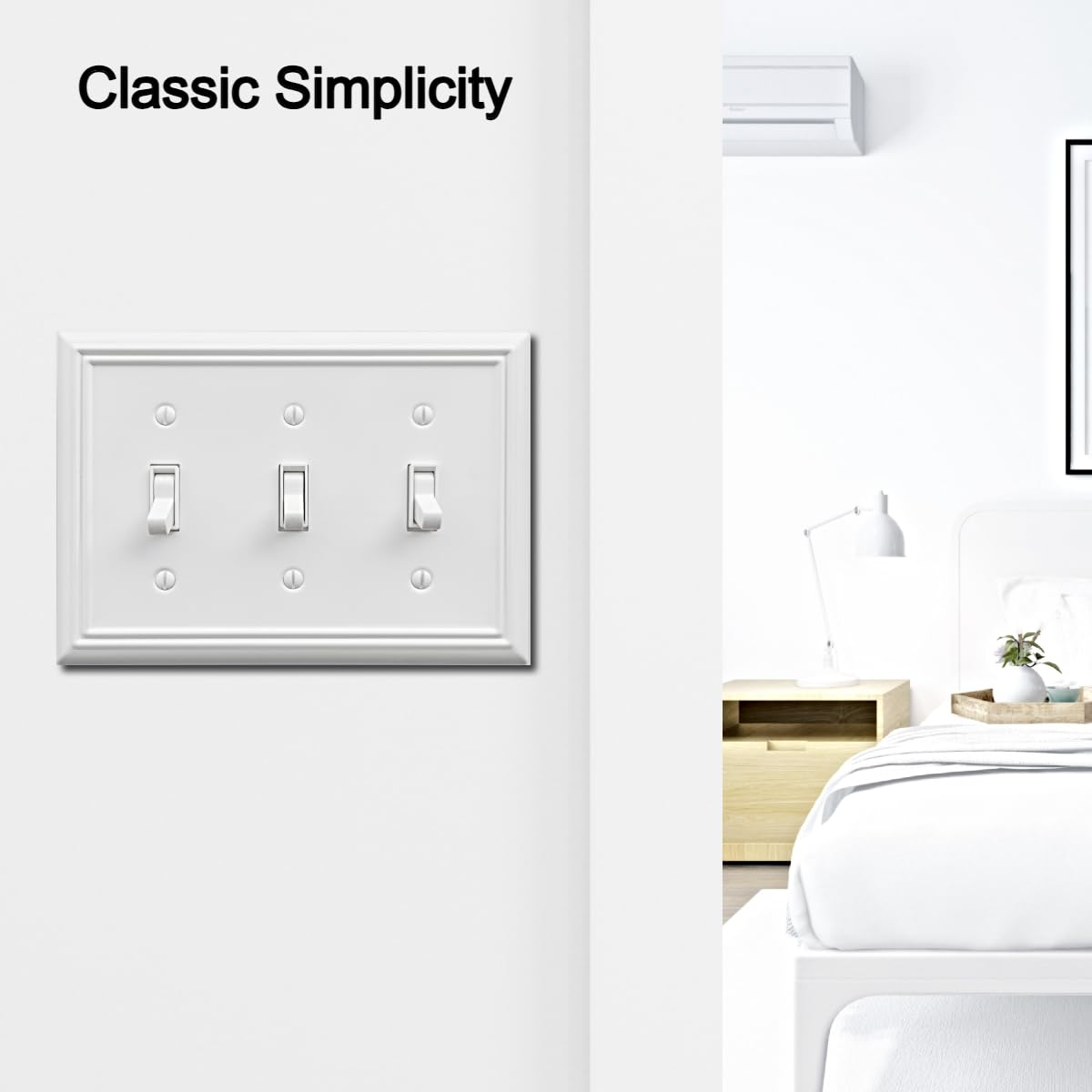 White 3-gang decorative wall plate quick install for kitchens and baths