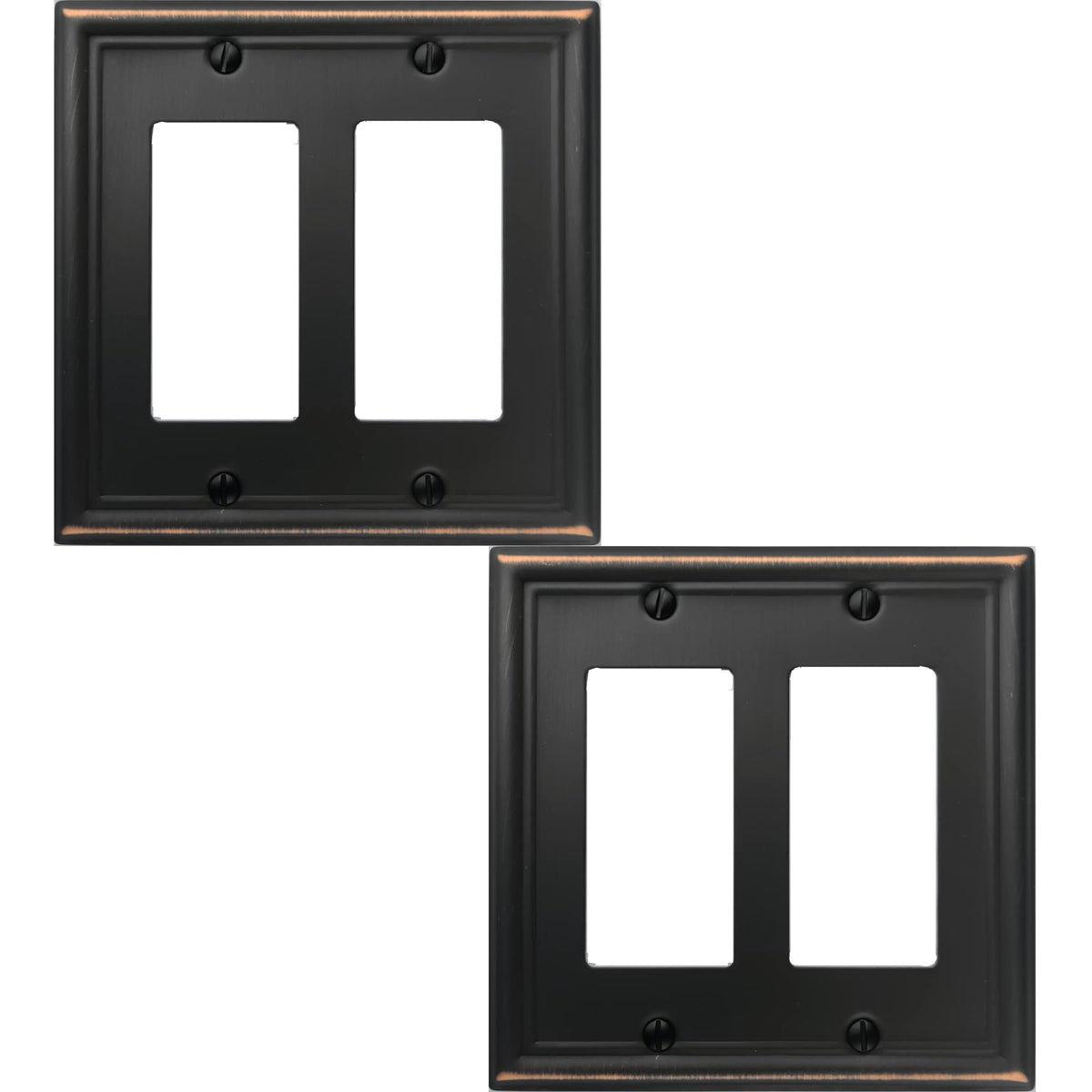 OKAWYC Luca 2-Gang Decorator Wall Plate in aged bronze enhances room aesthetics.